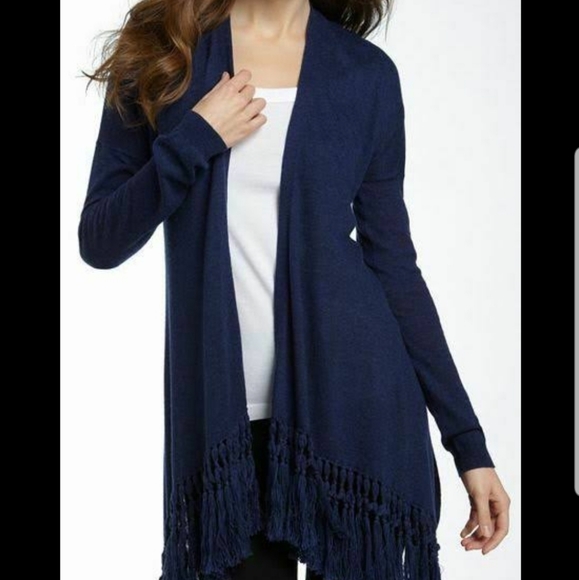 Theory Black Vesta Cotton Cashmere Fringe Trim Lightweight Cardigan Size XS - Picture 2 of 15